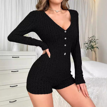 Women's Pure Desire Style Home Jumpsuit AutumnWinter Comfortable Casual Slim-Fit Three-Point Jumpsuit