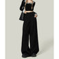 Black Lace Stitching Wide-leg Casual Pants Women