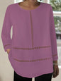 Versatile Women's Round-neck Semi-sheer Hollow-out Long-sleeve Shirt
