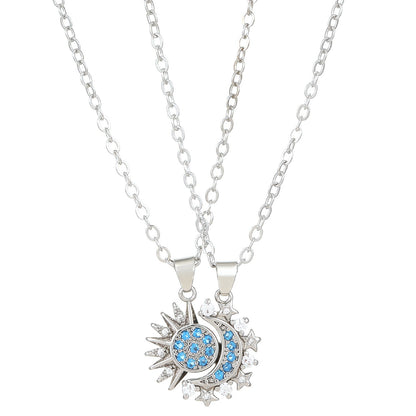 2pcs Necklace Sun And Moon Magnetic Pendant Clavicle Chain Necklace For Couple Lovers