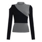 New Color-blocked Mock-neck Slim-fit Top