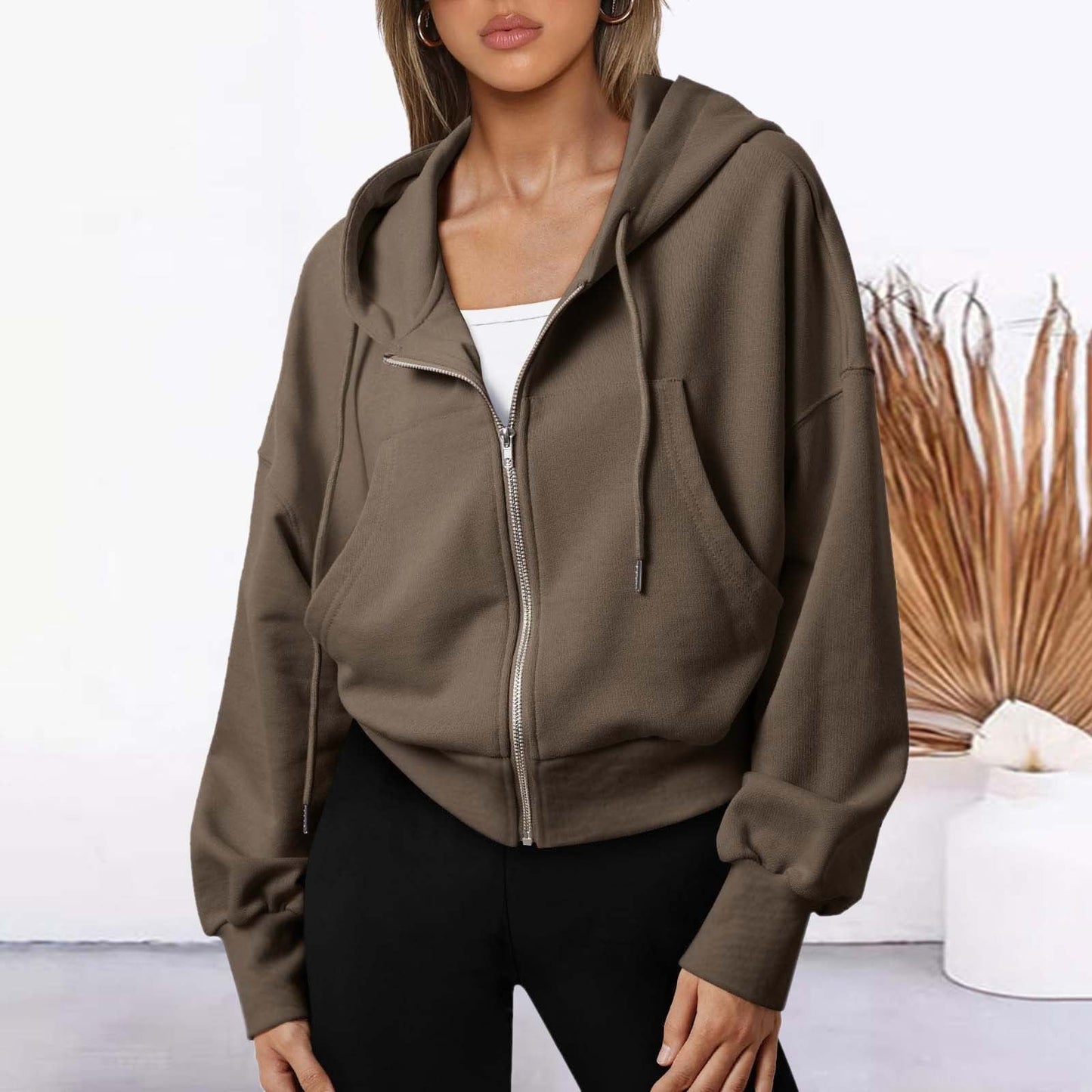 Zipper Long Sleeve Casual Sports Fashion Short Sweater
