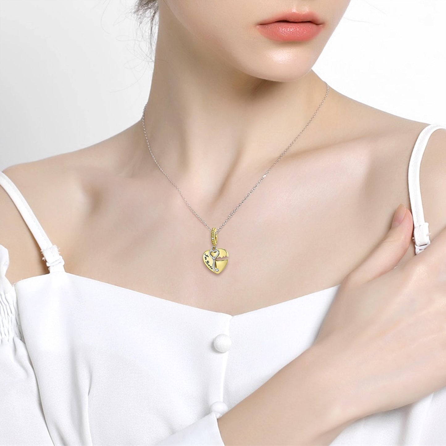 Heart Lock Key S925 Sterling Silver Pendant Valentine's Day Gift Bracelet Diy Accessories Beads