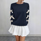 Hemp Bundle Pocket Round Neck Bow Red Christmas Sweater Girl