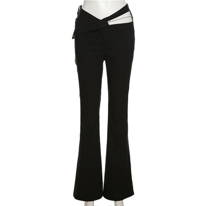Hipster Street Hollow-out Fashion High Waist Slimming Pearl Chain Casual Trousers