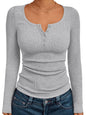 Women's Solid Color Buttons Long-sleeved T-shirt Thread Knitted Top