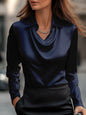 Women's Swing Collar Draped Shirts & Blouses Elegant Solid Satin Office Ladies Top Pullover Spring Long Sleeve Casual Tops