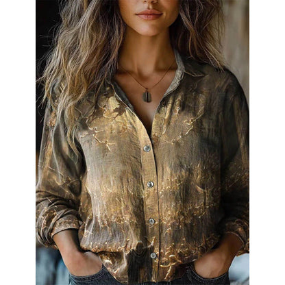Retro Print Long Sleeve Casual Shirt