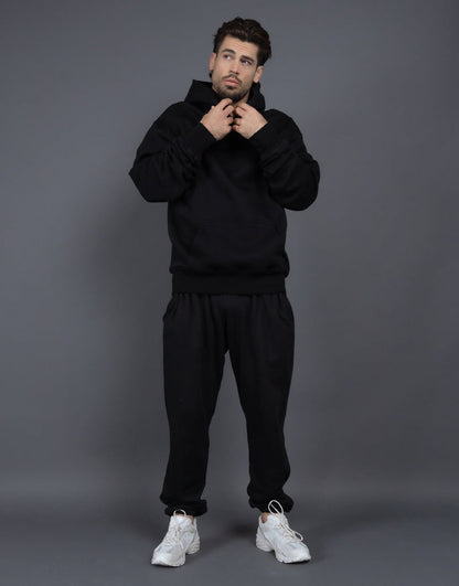 Men's Casual Loose Solid Color Hooded Sweatshirt Pants