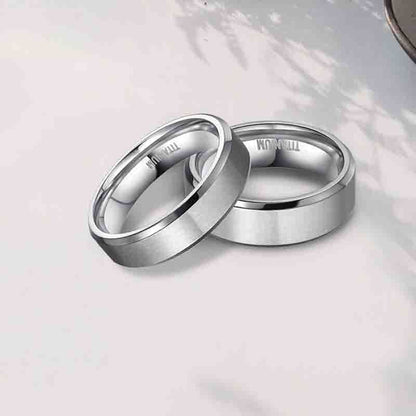 Brushed Wide Face 610mm Unisex Beveled Silver Titanium Ring