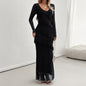 Women's Elegant Slim Fit Mesh V-Neck Dress – Evening Party & Formal Wear