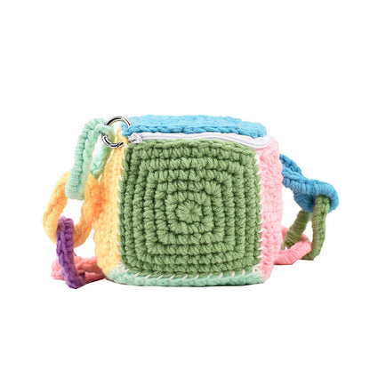 Contrast Color Wool Knitted Bag Hand-woven