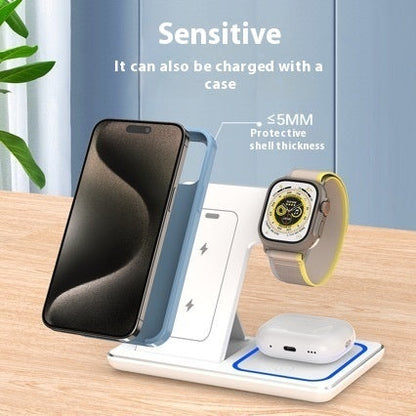 3-in-1 Wireless Charger Station - 15W Fast Charging Stand for iPhone, Apple Watch & AirPods