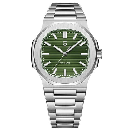 Men's Stainless Steel Automatic Mechanical Waterproof Barrel-shaped Wristwatch