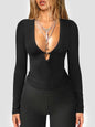 Deep V-neck Hollow Y2g Hot Girl Fashion Elegant Slim-fit Long Sleeve