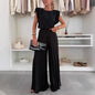 Round Neck Sleeveless Top Pleated Wide-leg Trousers Two-piece Set