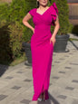 Rose Red Sleeveless Bow Slit Maxi Dress