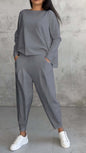 Women's Irregular Suit Long-sleeved Round Neck Top And Loose Harem Pants With Pockets Ins Fashion Trousers Set Women's Clothing
