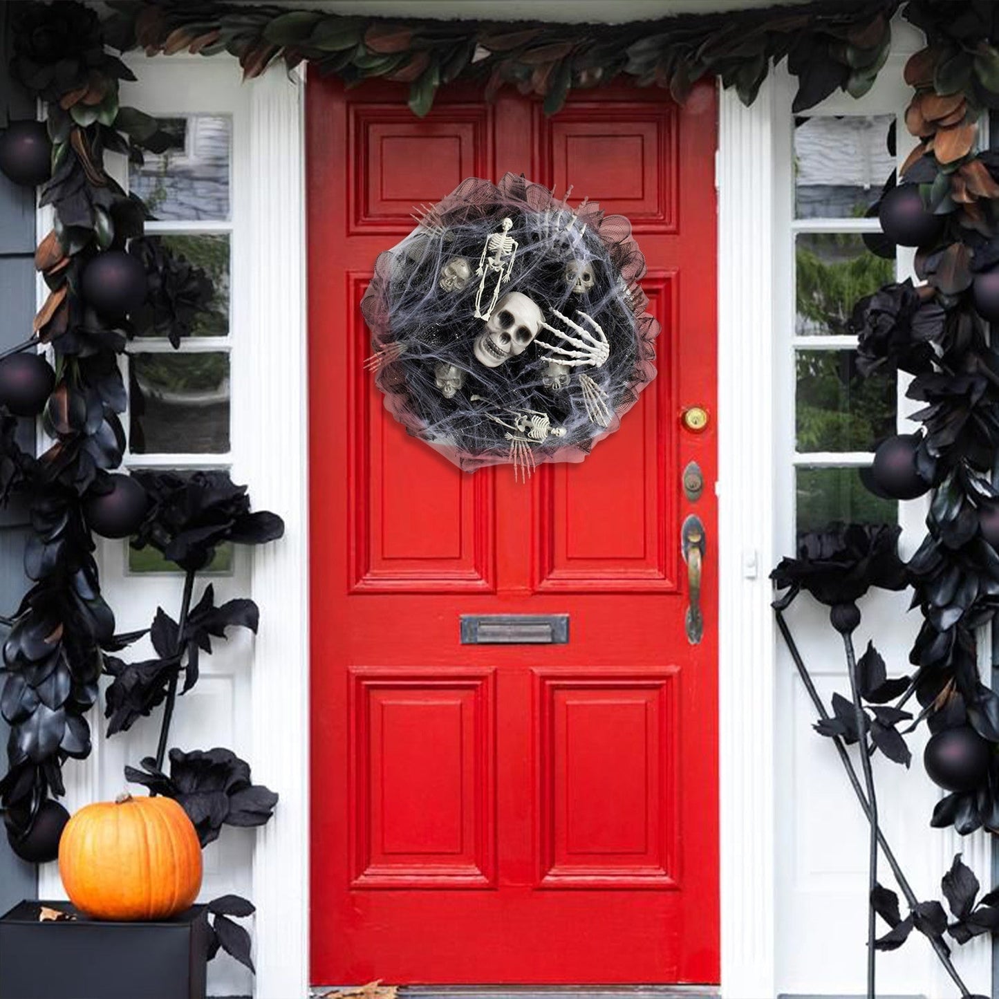 Halloween Black Mesh Skull Garland Party Layout Props