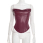 Women's PU Leather Fishbone-Strap Corset Sleeveless Top