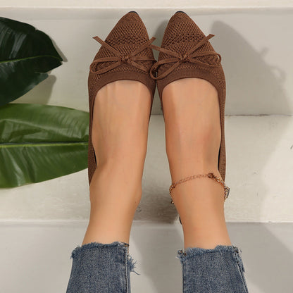 Bow Knitted Loafers Ins Fashion Pointed-toed Flats Shoes For Women