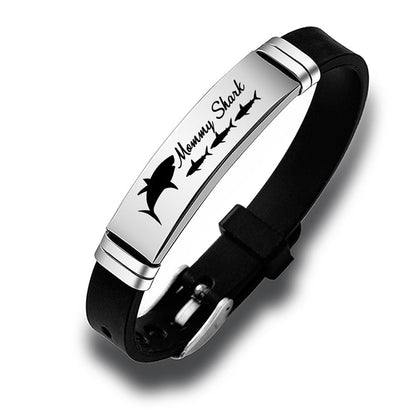 Cute Shark Mommy and Baby Stainless Steel Adjustable Silicone Bracelet Mothers Day Gift