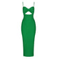 Fashion Waist Hollow Design New Sexy Solid Color V-Neck Halter Celebrity Party Club Bandage Long Dress