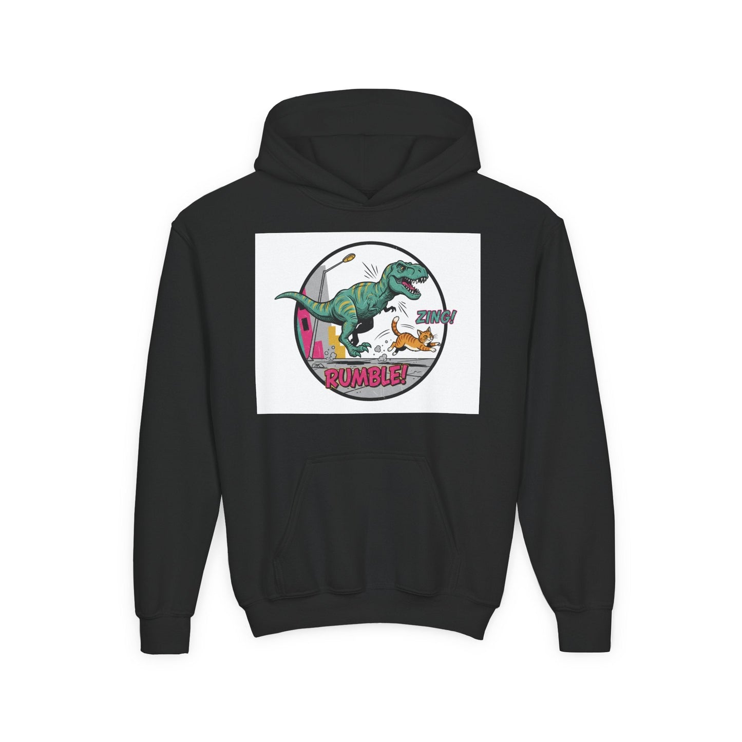 T-Rex Chase Dino Rumble Youth Hoodie | Dinosaur Graphic Sweatshirt