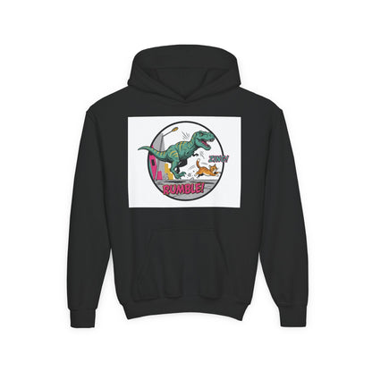 T-Rex Chase Dino Rumble Youth Hoodie | Dinosaur Graphic Sweatshirt