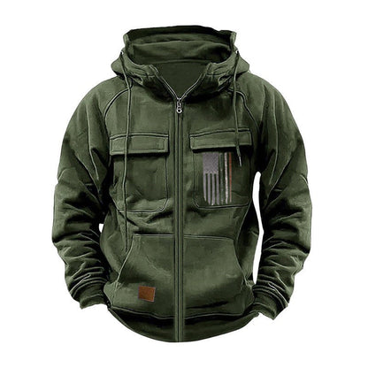 Printed Loose Zip Casual Hooded Sweatshirt