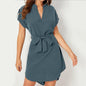 Women’s V-Neck Short Sleeve Belted Dress – Summer Bowknot Fashion