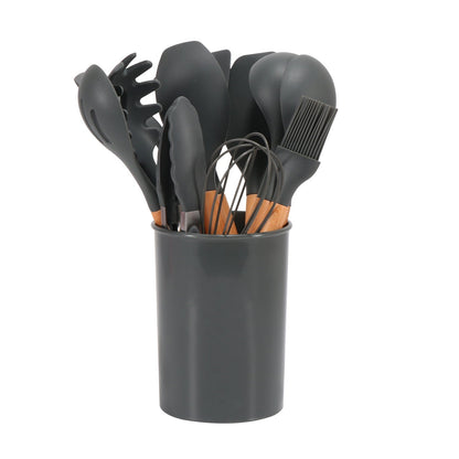 12-piece Non-stick Cooking Wooden Handle Silicone Kitchenware Set