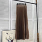 Draped Elastic-waist Versatile Figure-flattering Sophisticated Elegant Solid-color Maxi Skirt