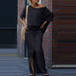 Two-piece Skirt Suits Fashion Loose Bat-sleeved Short Sleeve Top And Slim Fit Slit Maxi Skirt Patchwork Chic Outfit Women's Clothing