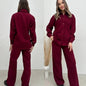 Casual Long-sleeve Top And Elastic-waist Pants Two-piece Set