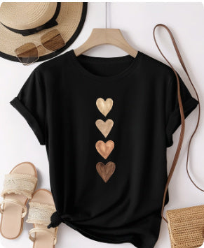 Gold Round Collar In Black Printed Pattern Short Sleeve