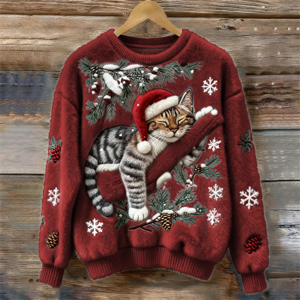 Women's Christmas Crew-neck Patterned Top