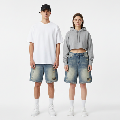 Faded Distressed Baggy Denim Shorts