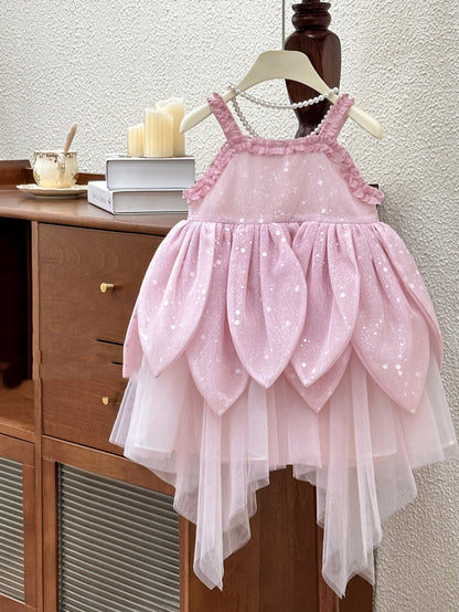 Girl's Summer Flower Strap Dress Children's Super Fairy Petal French High-end Birthday Princess