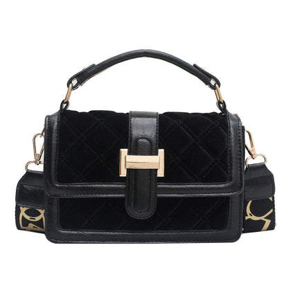 Velvet Wide Shoulder Strap Crossbody Small Square Bag