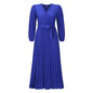 V-neck Long Sleeve Pleated A- Line Mid-length Dress