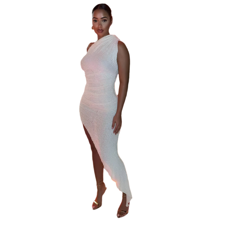 Fashion Shoulder Sleeve Irregular Hem Dress
