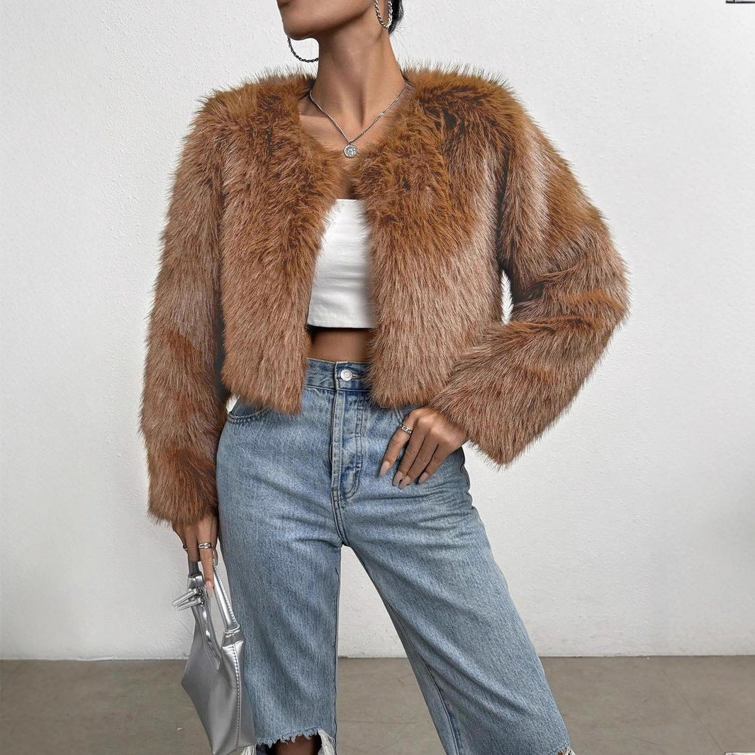 Fashionable Winter Wear Thickened Warm Long-sleeved Cardigan Fur Coat
