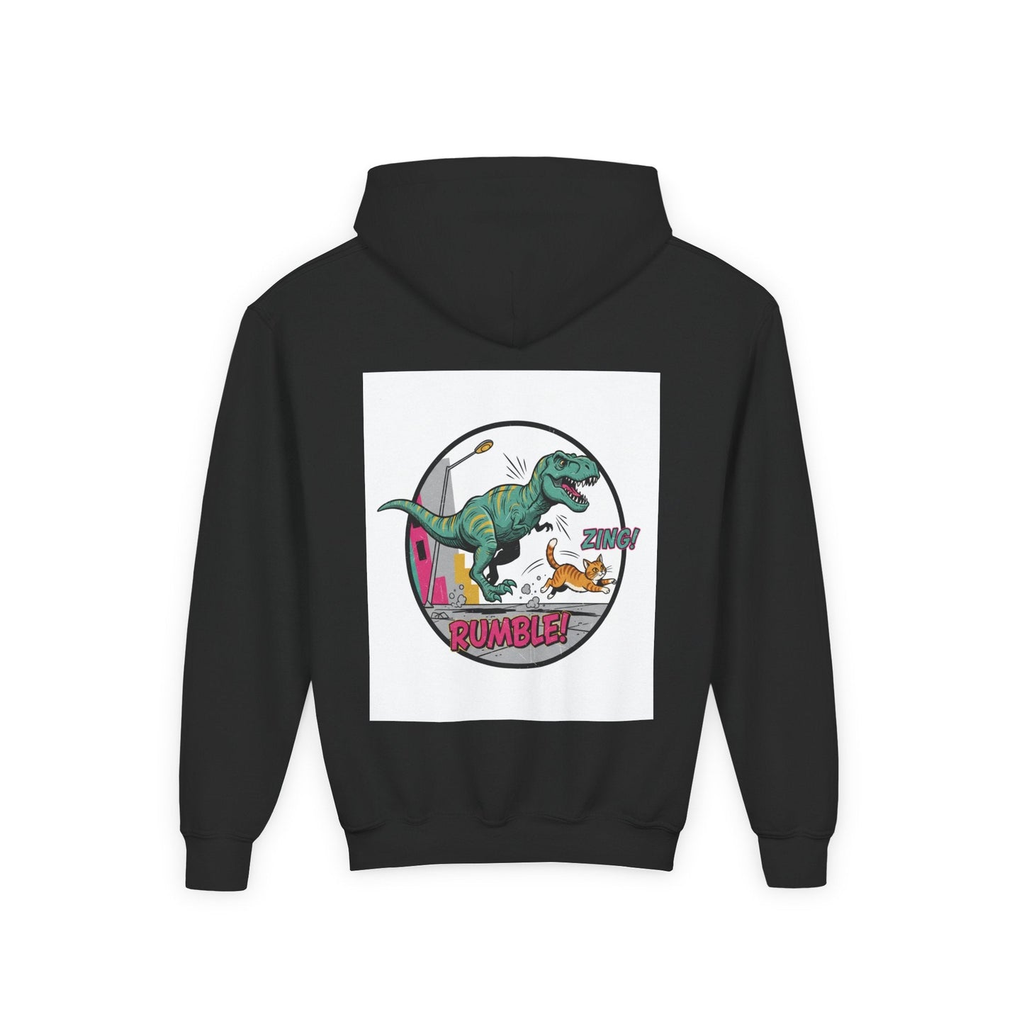 T-Rex Chase Dino Rumble Youth Hoodie | Dinosaur Graphic Sweatshirt