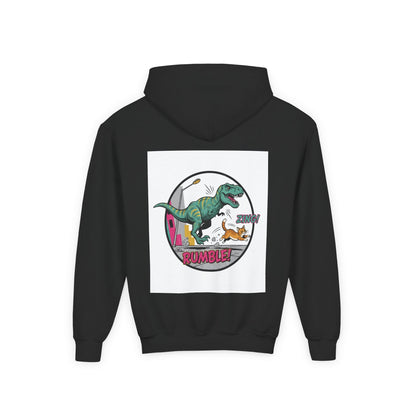 T-Rex Chase Dino Rumble Youth Hoodie | Dinosaur Graphic Sweatshirt