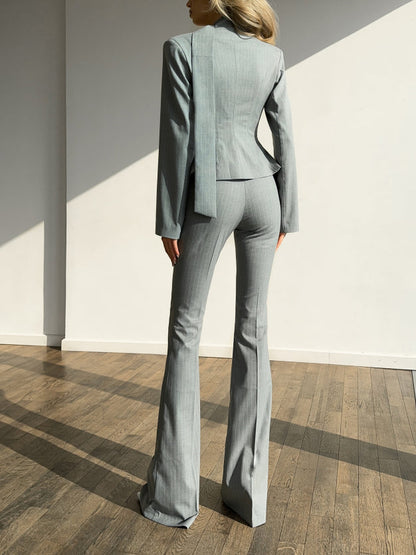 Striped V-neck Top & High-waisted Pants Set