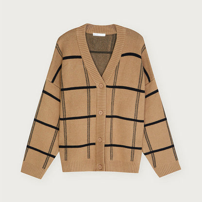 British retro loose coat mid-length plaid