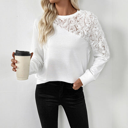 European And American Base Long Sleeve White Top