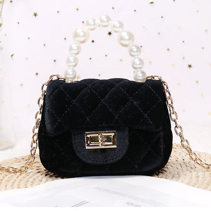 Gold Velvet Mini Pearl Tote