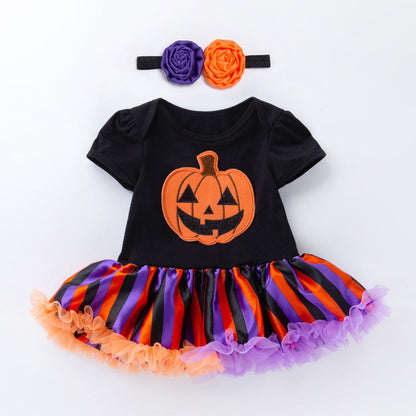 Halloween Pumpkin Short Sleeve Romper